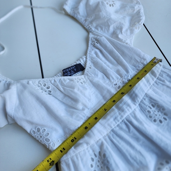 NWT Primark Women’s White Eyelet Knee Length Dress With Puff Sleeves Cotton Sz 0 - Picture 8 of 14